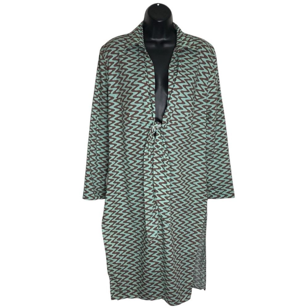 Zara Mint Green and Black Zigzag Tie-Front Swim Coverup